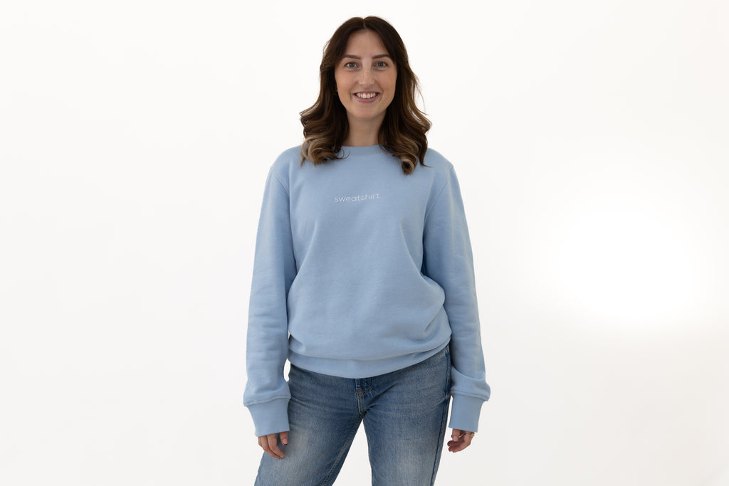simple. sweatshirt. snug. light-blue.