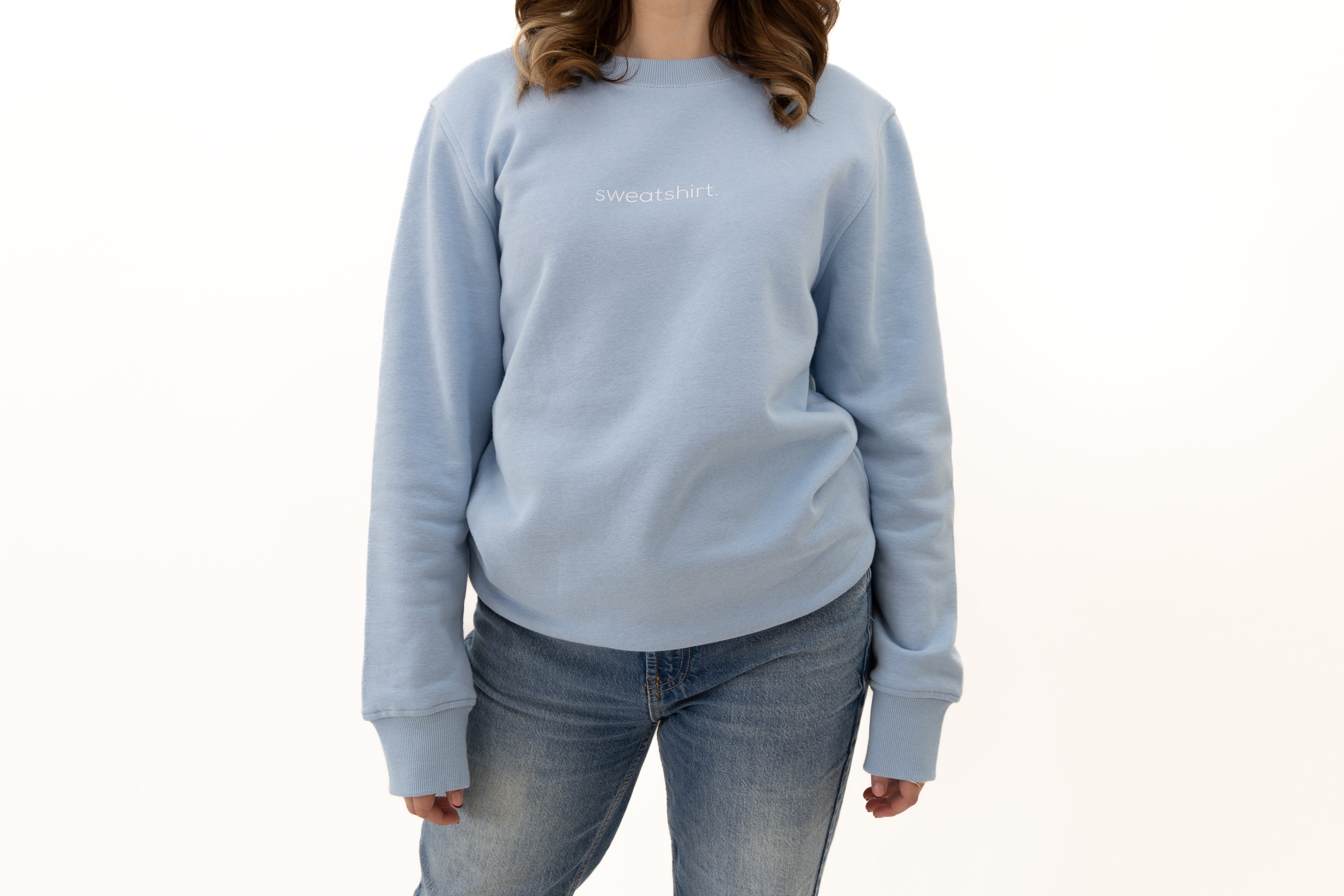 simple. sweatshirt. snug. light-blue.