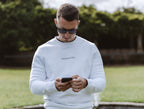 simple. sweatshirt. snug. white.