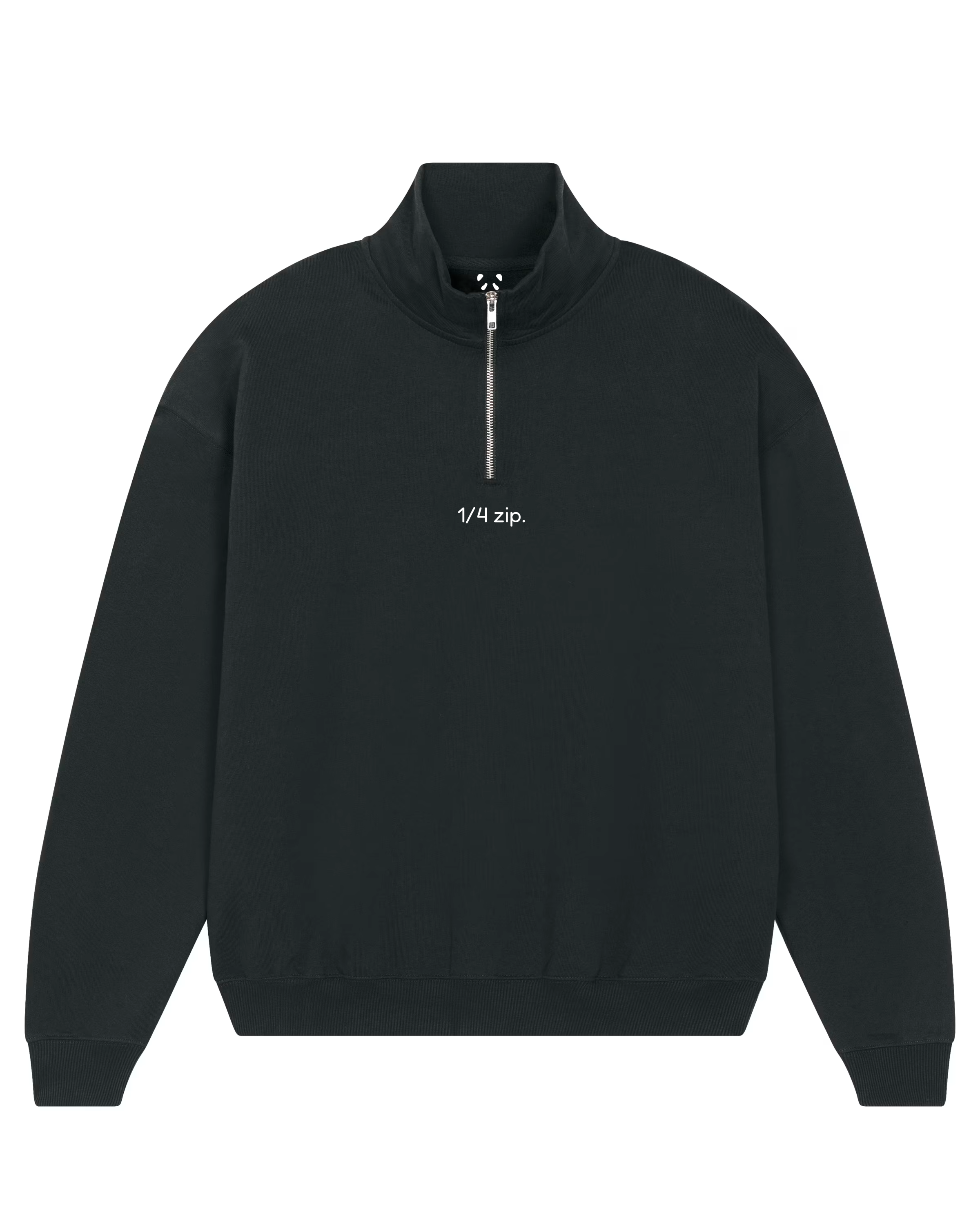simple. heavy 1/4 zip. black.
