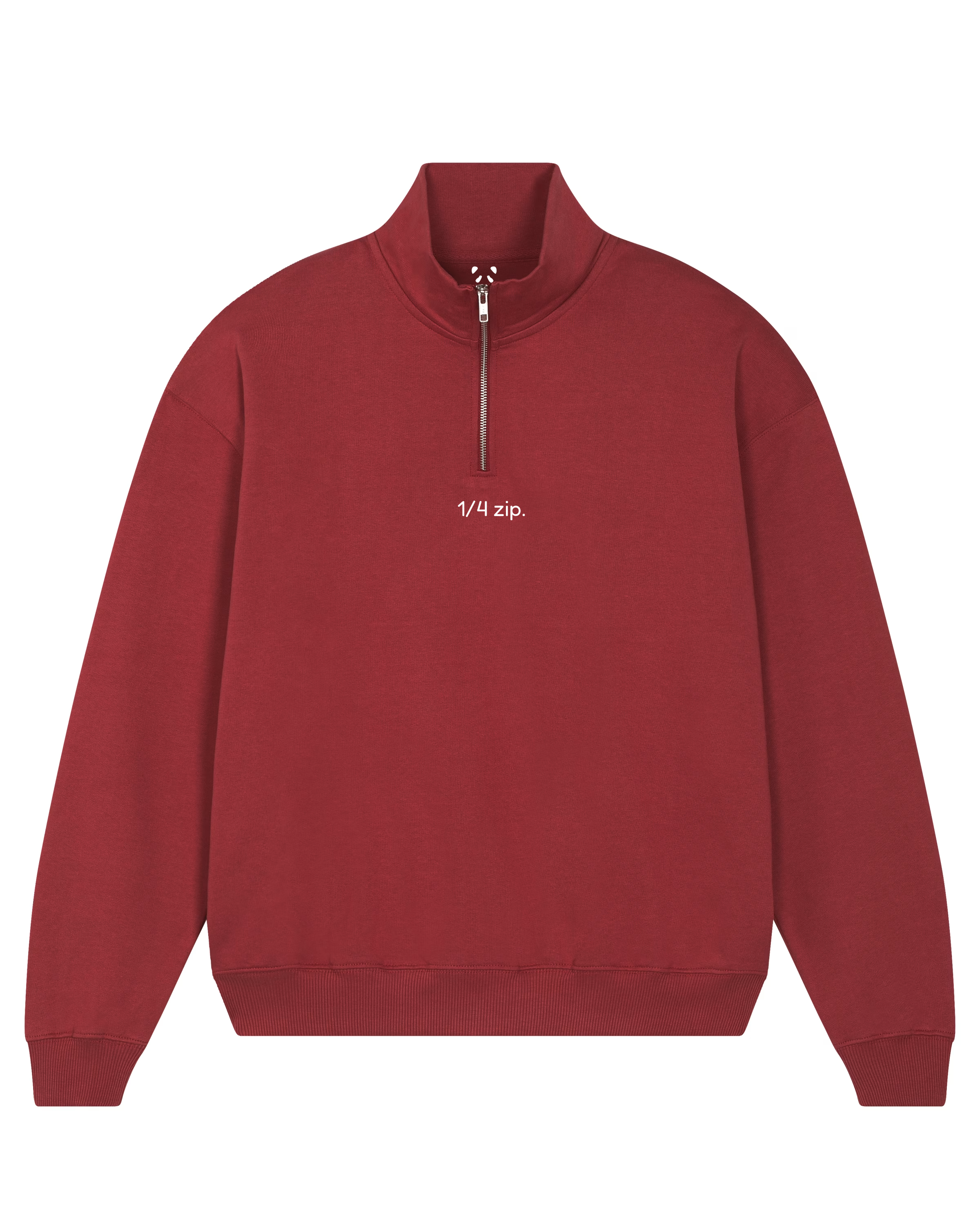 simple. heavy 1/4 zip. red-earth.