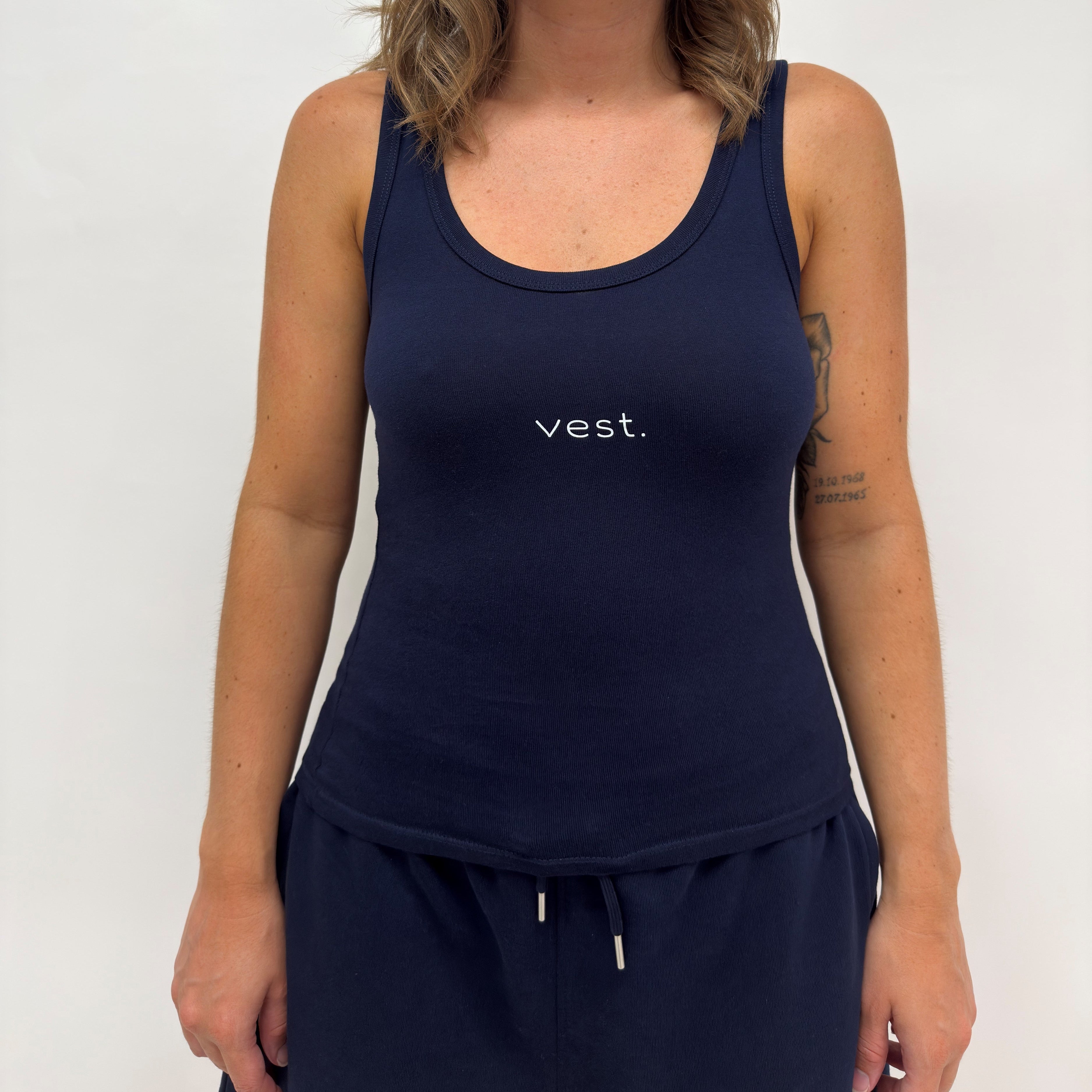simple. fitted vest. french-navy.