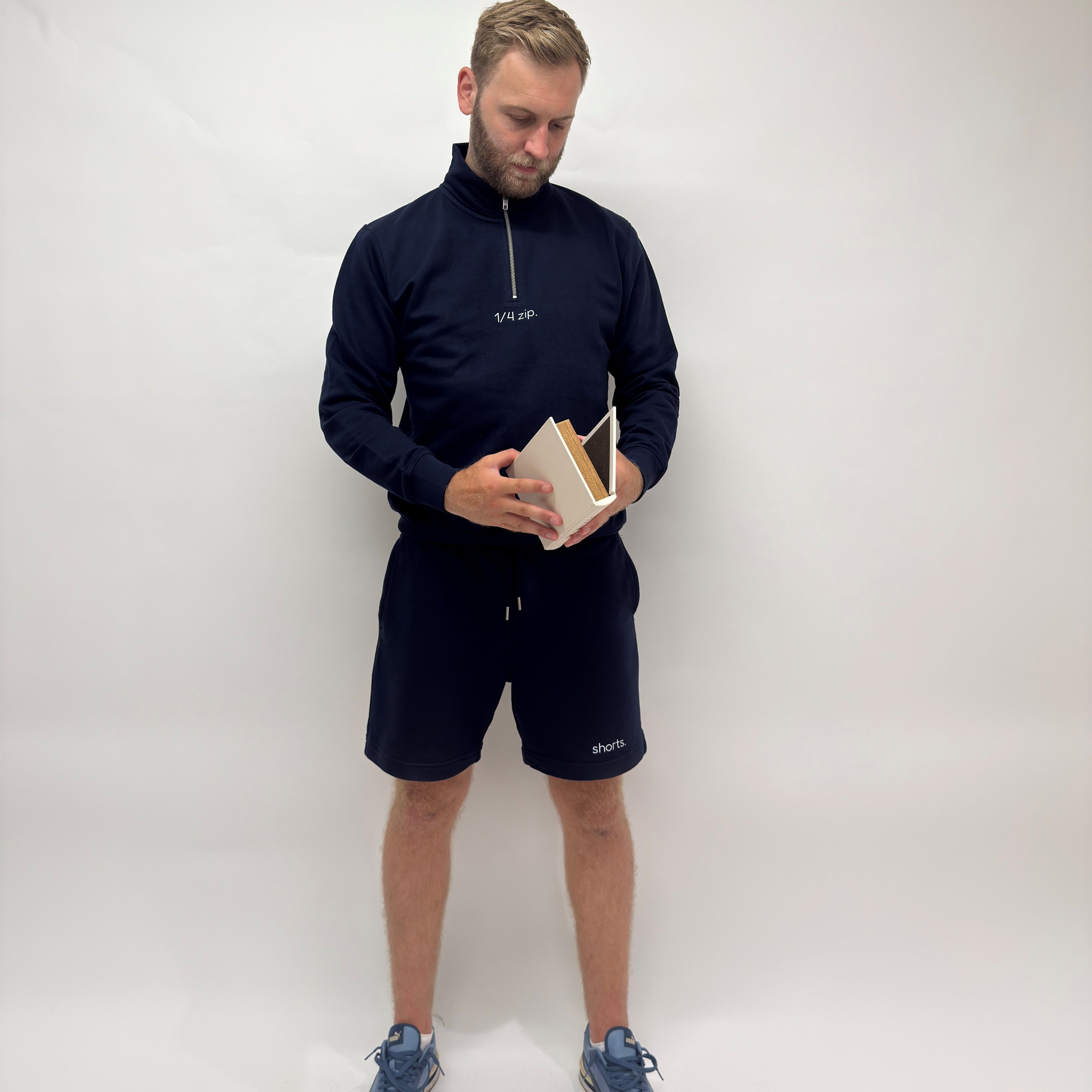 simple. light 1/4 zip. french-navy.