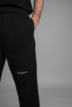 simple. straight leg joggers. black.