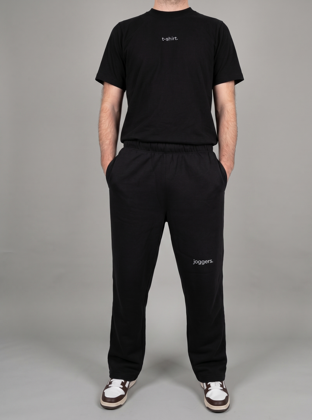 simple. straight leg joggers. black.