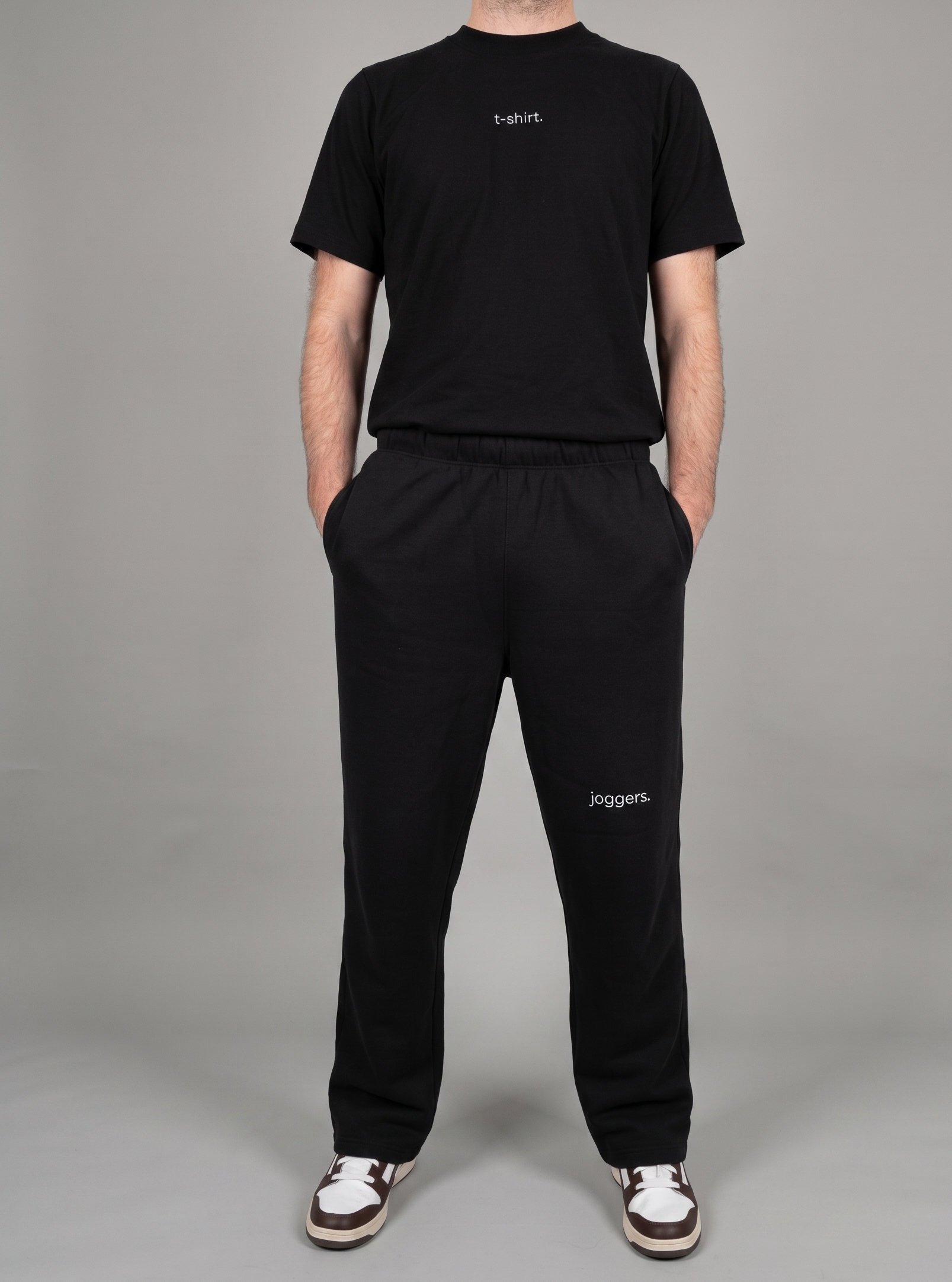 simple. straight leg joggers. black.